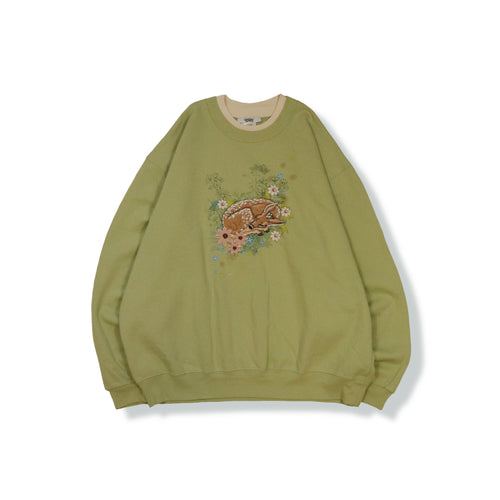 Embroidered bambi sweat pullover【A0813】