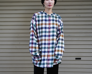 Check pattern band collar shirt【A0643】