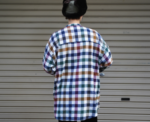 Check pattern band collar shirt【A0643】