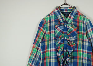 Check pattern frill design shirt【A0229】