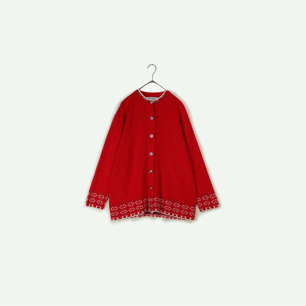 Red color knit cardigan【A0327】