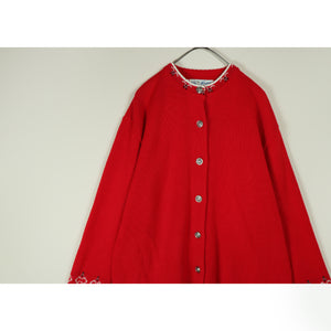 Red color knit cardigan【A0327】