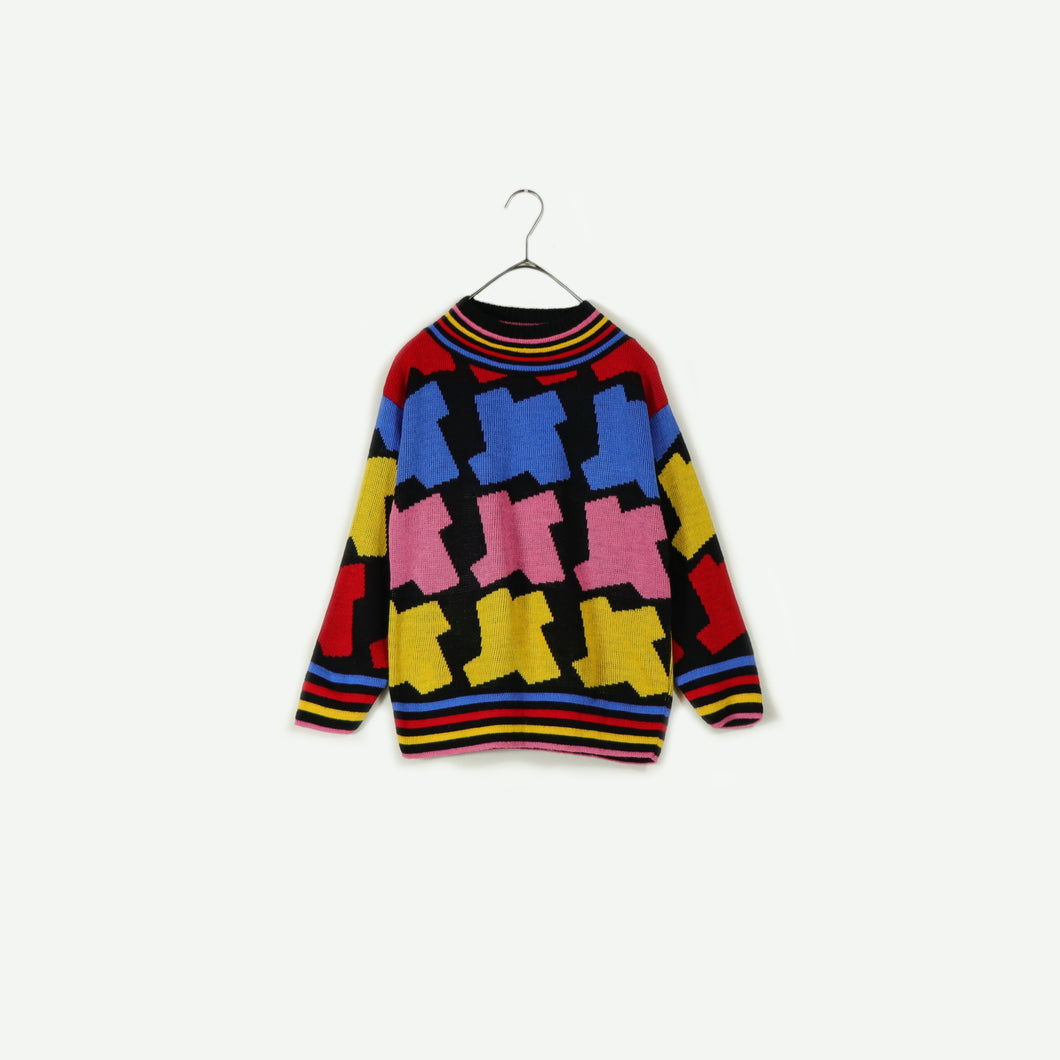 Multi color pattern knit sweater【A0373】