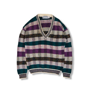 Border Pattern V Neck Sweater【A0390】