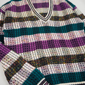 Border Pattern V Neck Sweater【A0390】