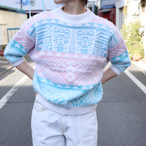 Pink × blue sweater【A0420】
