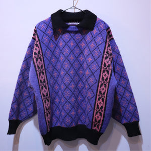 Total pattern wool sweater【A0438】