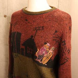 Cat emblem crew neck sweater【A0457】