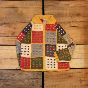 Block pattern knit cardigan【A0471】
