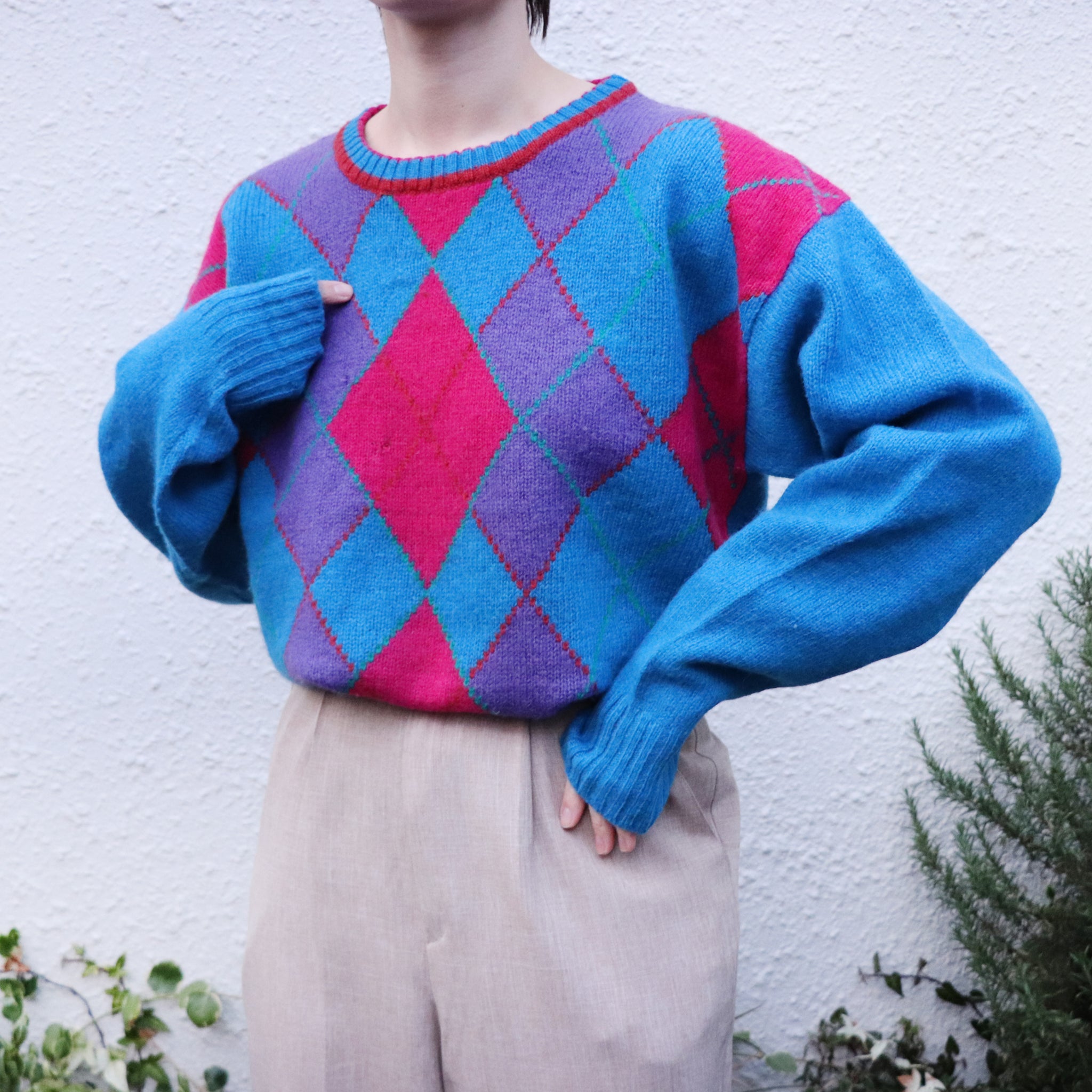 A0493】Argyle pattern knit sweater – SZIMPATIKUS Used & Vintage Select