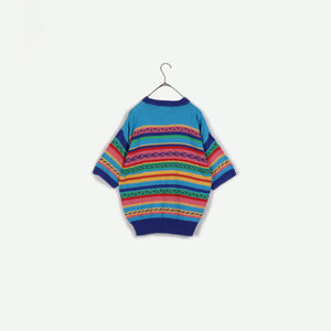 Border pattern multi color sweater【A0610】