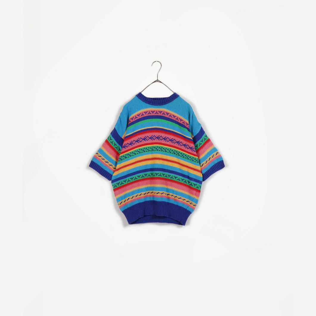 Border pattern multi color sweater【A0610】
