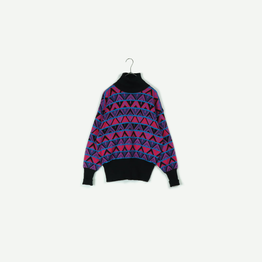 Total pattern turtle neck sweater【A0624】