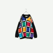 画像をギャラリービューアに読み込む, Colorful square design sweater【A0638】