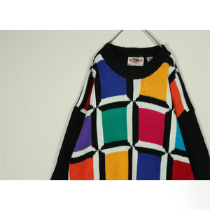 Colorful square design sweater【A0638】