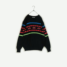 画像をギャラリービューアに読み込む, Neon color pattern knit sweater【A0672】
