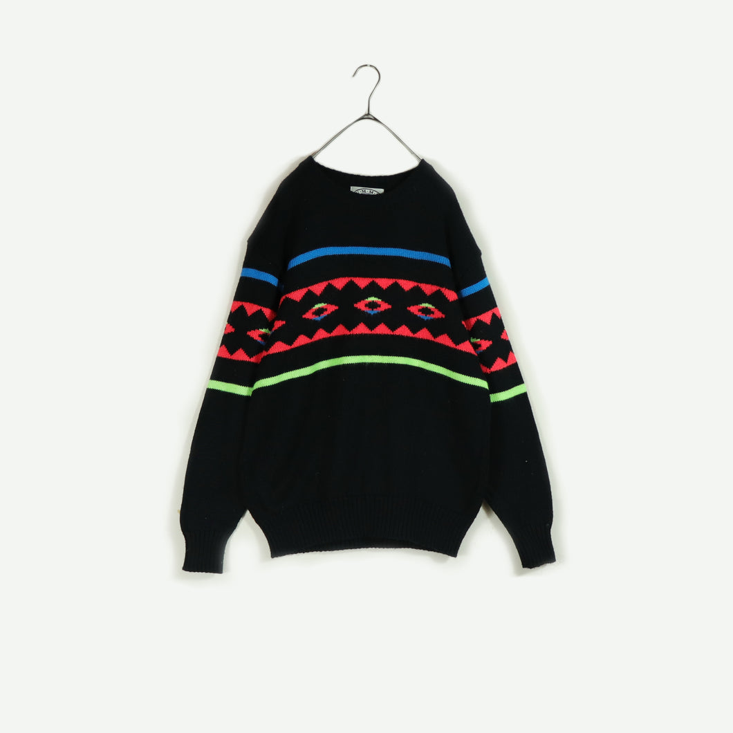 Neon color pattern knit sweater【A0672】