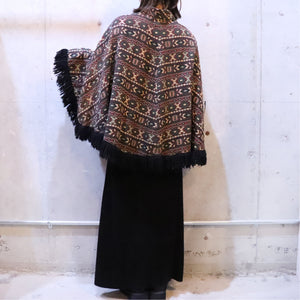 Total pattern fringe poncho【B0211】