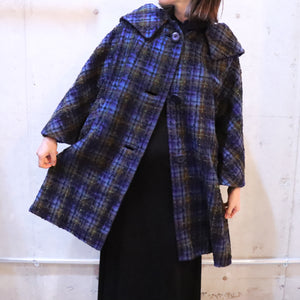 Big collar check pattern coat【B0224】