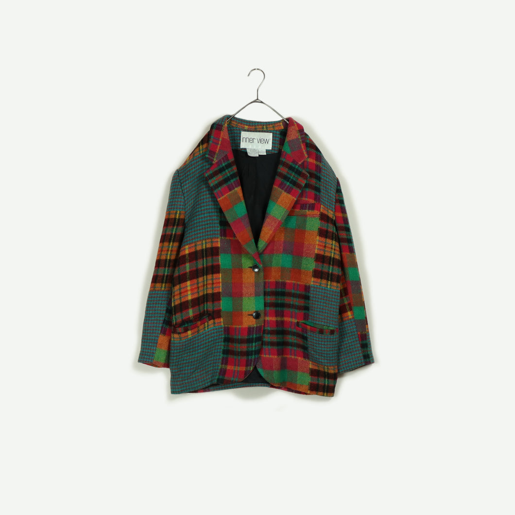 Check pattern wool mix jacket【B0338】