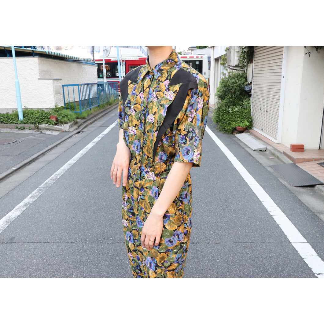Botanical pattern onepiece【E0162】